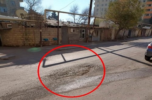 Xırdalanda yeni asfaltlanmış yol çökür — FOTO