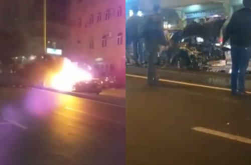 В Баку Mercedes врезался в Toyota и загорелся - ВИДЕО