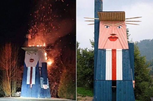 Trampın taxta heykəlini arvadının vətənində yandırdılar – FOTO