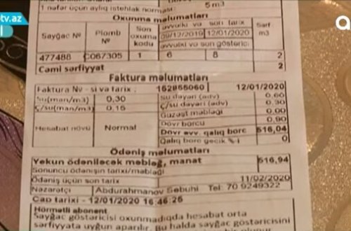 Azərbaycanda 8 il əvvəl dünyasını dəyişən şəxsə 516 manat su borcu yazıldı – VİDEO