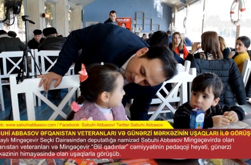Mingəçevirdən deputatlığa namizəd Səbuhi Abbasov qazilər, veteranlar və aztəminatlı ailələrin övladları ilə görüşdü - VİDEO