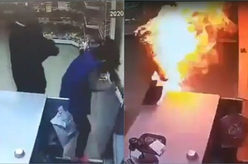 Keçmiş arvadını iş yerində yandırdı - VİDEO