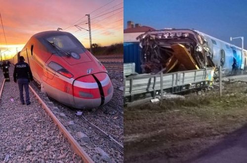 İtaliyada sürət qatarı qəzaya uğrayıb: Ölənlər var - VİDEO