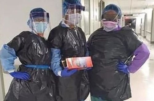 ABŞ-da tibb işçiləri koronavirusdan qorunmaq üçün zibil paketləri “geyinirlər” - FOTO