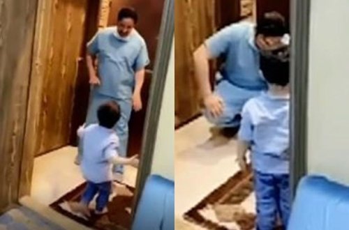 Koronavirusa görə oğlunu qucaqlaya bilməyən həkimin duyğusal anları - VİDEO