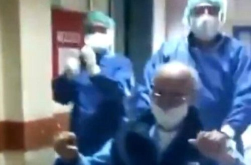 Koronavirusa qalib gələn 95 yaşlı kişi xəstəxanadan oynayaraq çıxdı - VİDEO