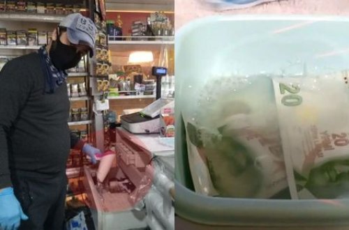 Pulları yuyucu tozla yuyub, sonra müştəriyə qaytarır - VİDEO