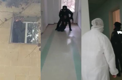 Bakıda xəstə özünü pəncərədən atmaq istədi - VİDEO