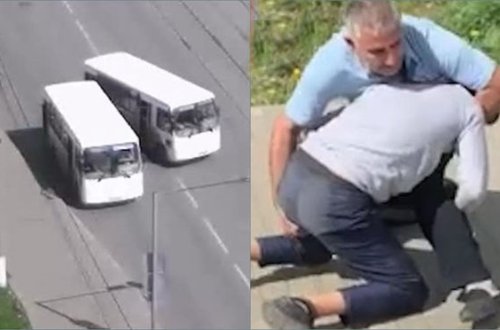 Avtobus sürücüləri əvvəlcə yarışdılar, sonra dalaşdılar - VİDEO