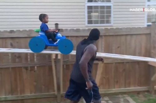 Nəvəsi darıxmasın deyə, öz əlləri ilə attraksion hazırladı - VİDEO