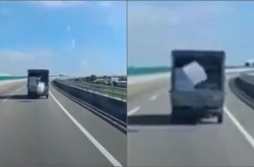 Maşından düşən yük iki dəfə yerinə qayıtdı - VİDEO