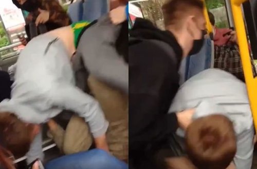 Avtobusda maskaya görə yumruqlar işə düşdü - VİDEO