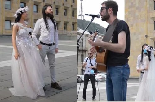 Tbilisidə gəlin və bəyin iştirakı ilə qeyri-adi aksiya - VİDEO