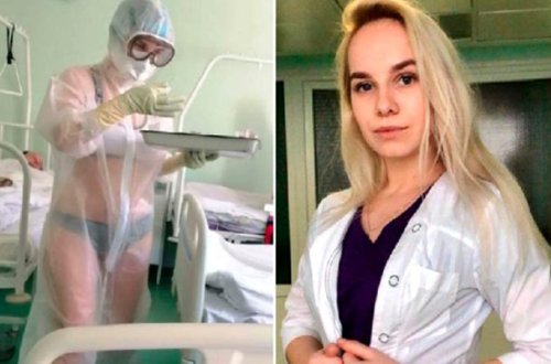 Xəstələrə şəffaf geyimdə qulluq edən həkim model oldu - Fotolar