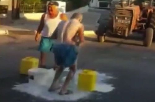 Qeyri-adi aksiya: Süddə çimib... - VİDEO