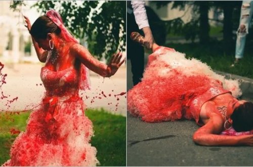 Gəlinin üstünə “qan” tökdülər, bəy isə onu yerlə sürüdü - FOTO