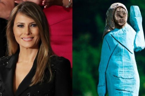 Melaniya Trampın eybəcər heykəli YANDIRILDI - FOTO