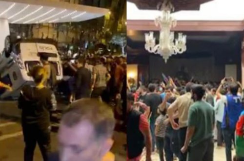 Təxribatçılar polis maşınını aşırdılar - Milli Məclisə basqın oldu – FOTO - VİDEO