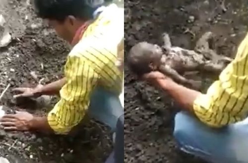 Diri-diri basdırılan uşaq torpağın altından çıxarılandan sonra ağlamağa başladı - ANBAAN VİDEO