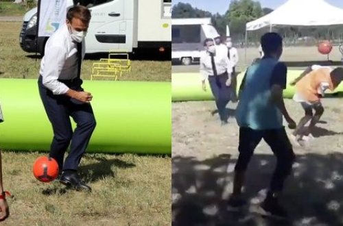 Makronun futbol sevdası uşağın başında “partladı” - VİDEO