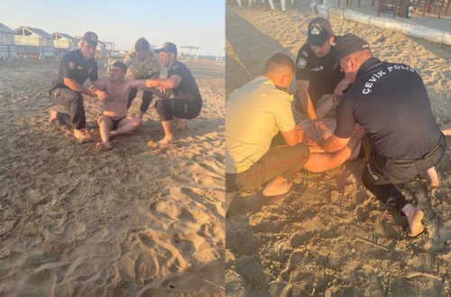 Xəzərdə boğulma təhlükəsi yaşayan iki nəfər polislər tərəfindən xilas edildi - FOTO