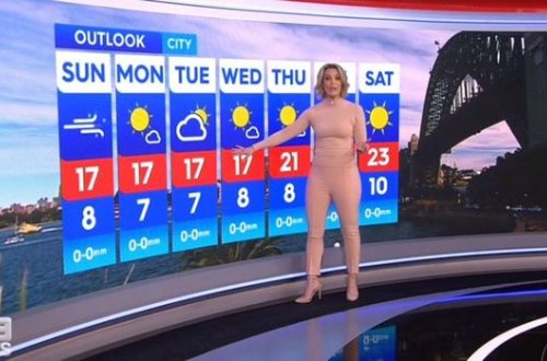 Hava proqnozunu aparan qadının geyim tərzi onun çılpaq olduğu təəssüratını yaratdı