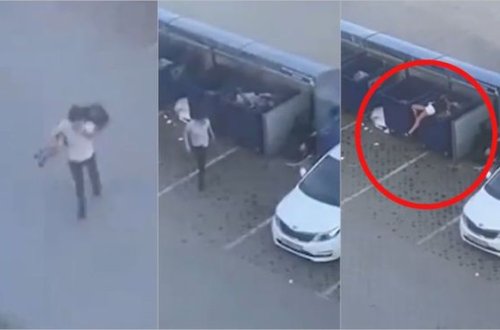 Qızla dava edən kişi onu zibil qabına atdı - VİDEO