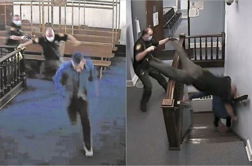 Судебный пристав нырнул вниз головой с лестницы, догоняя сбежавшего преступника - ВИДЕО