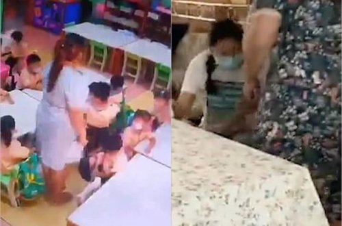 Uşaqlara əl qaldıran müəllim valideynlər tərəfindən döyüldü - VİDEO
