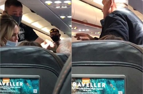 Təyyarədə qalmaqal: Sərnişinlərin gözü qarşısında ərinə şillə vurdu - VİDEO