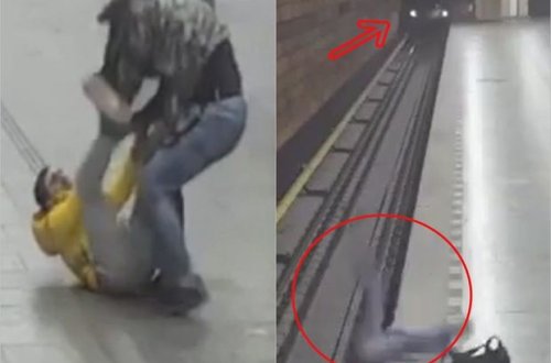 Dalaşdığı oğlanı gələn qatarın atına atdı - ANBAAN VİDEO