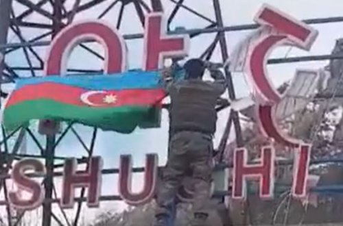 Şuşaya Azərbaycan bayrağının sancılmasının görüntüləri - VİDEO