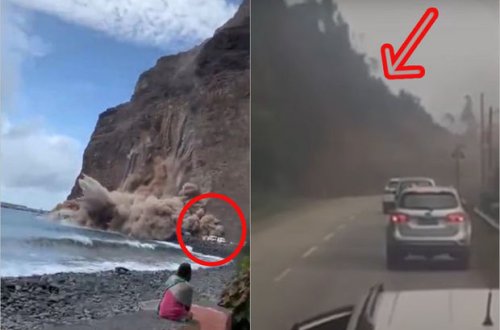 Dəhşətli kadrlar: Qayalar maşınların üstünə uçdu – VİDEO