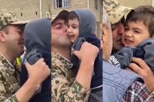 Evinə dönən əsgərin övladı ilə qarşılaşması hər kəsi duyğulandırdı - VİDEO