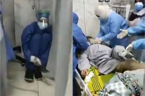 Tibb işçisinin dizini qucaqlayıb çarəsiz vəziyyətə düşdüyü dəhşətli an - FOTO/VİDEO