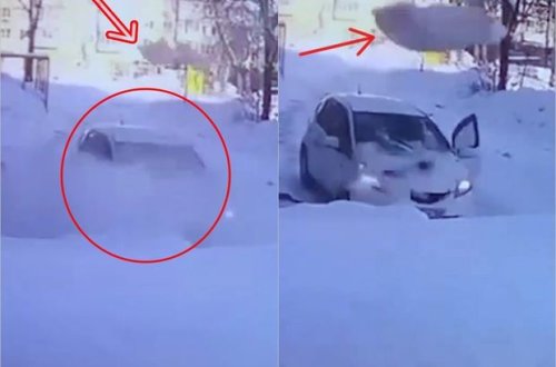 İri buz parçası içərisində sərnişinlər olan avtomobilin üstünə düşdü - ANBAAN VİDEO