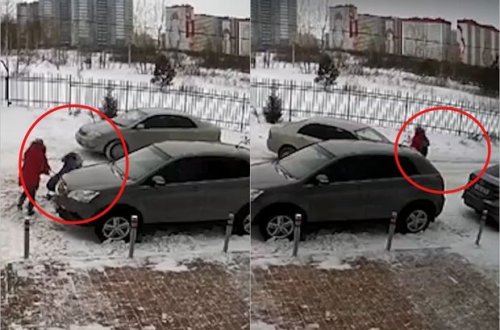 Maşınını ona irad tutan uşaqlı qadının üstünə sürdü – VİDEO