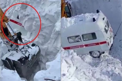 Təcili yardım maşını qar uçqununun altında qaldı - VİDEO