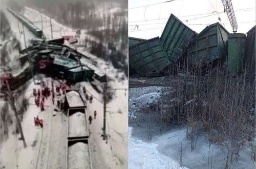 Rusiyada qatar qəzası: 25 vaqon relsdən çıxdı - FOTO/VİDEO