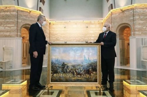 Azərbaycanlı rəssamın əsəri Türkiyə Prezidentinə hədiyyə edildi - FOTO