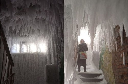 Yaşayış binasının girişi buzlu mağaraya çevrildi - FOTO