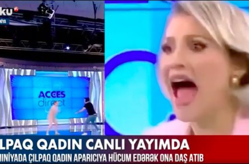 Çılpaq qadın canlı yayımda aparıcıya hücum etdi - VİDEO