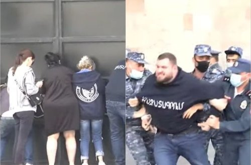 Полиция задерживает приковавшихся к дверям кабмина Армении оппозиционеров - ВИДЕО