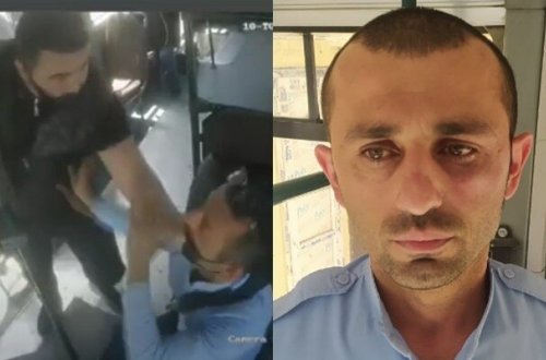 Bakıda sərnişin avtobus sürücüsünü döydü - VİDEO