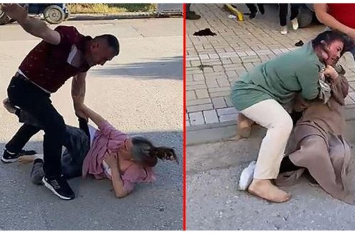 Ər-arvad küçədə saçyolduya çıxdı - Mülk üstündə - VİDEO