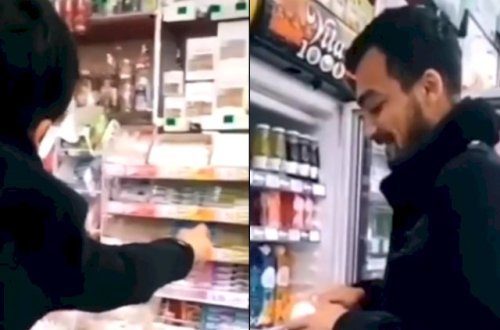 Marketdə biabırçılıq: Pulunu vermədiyi saqqızları çeynədi, şirələri içdi - Video