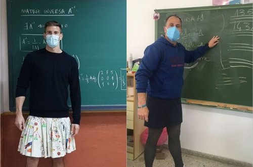 İspaniyada kişi müəllimlər dərslərə ətək geyinərək qatıldılar - FOTO