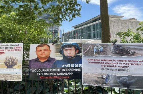 BMT önündə Ermənistanın mina xəritələrini verməməsinə etiraz olaraq sərgi keçirilib