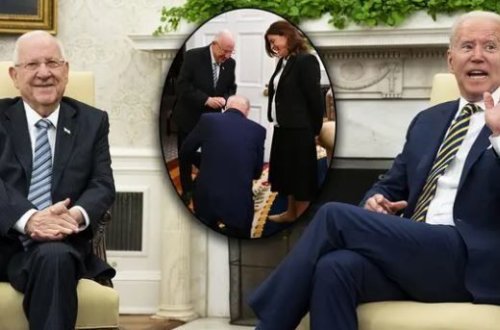 Bayden İsrail prezidenti qarşısında diz çökdü – FOTO