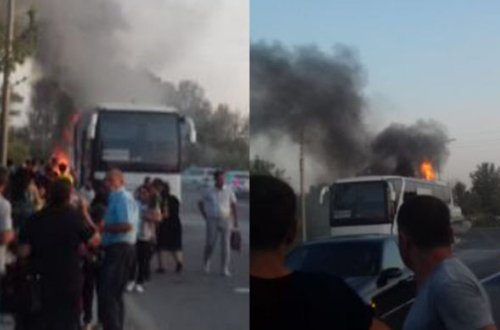 Bakıdan Mingəçevirə gedən sərnişin avtobusu yandı - FOTO